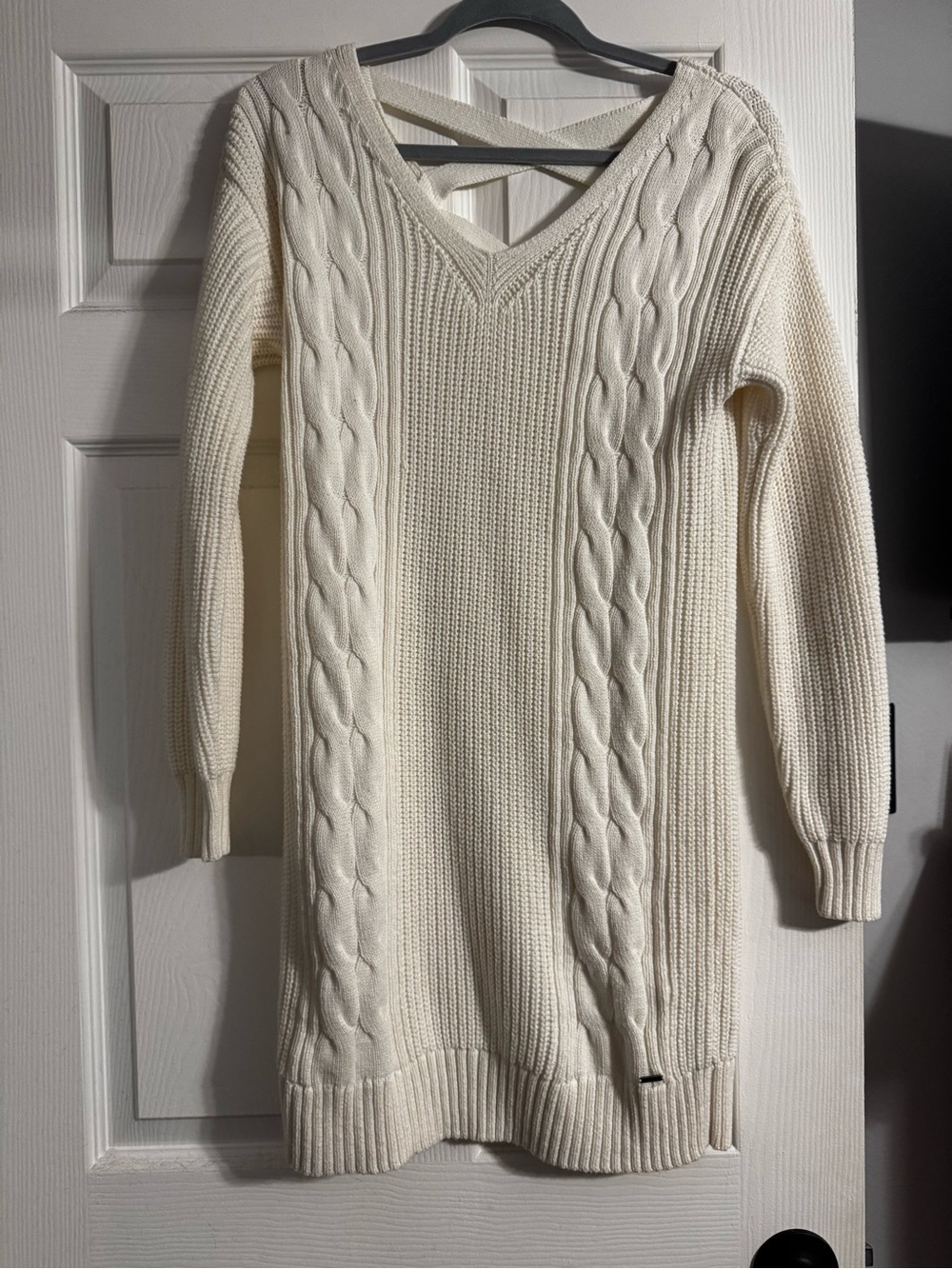 Hollister Cream Cable-Knit V-Neck Sweater Dress